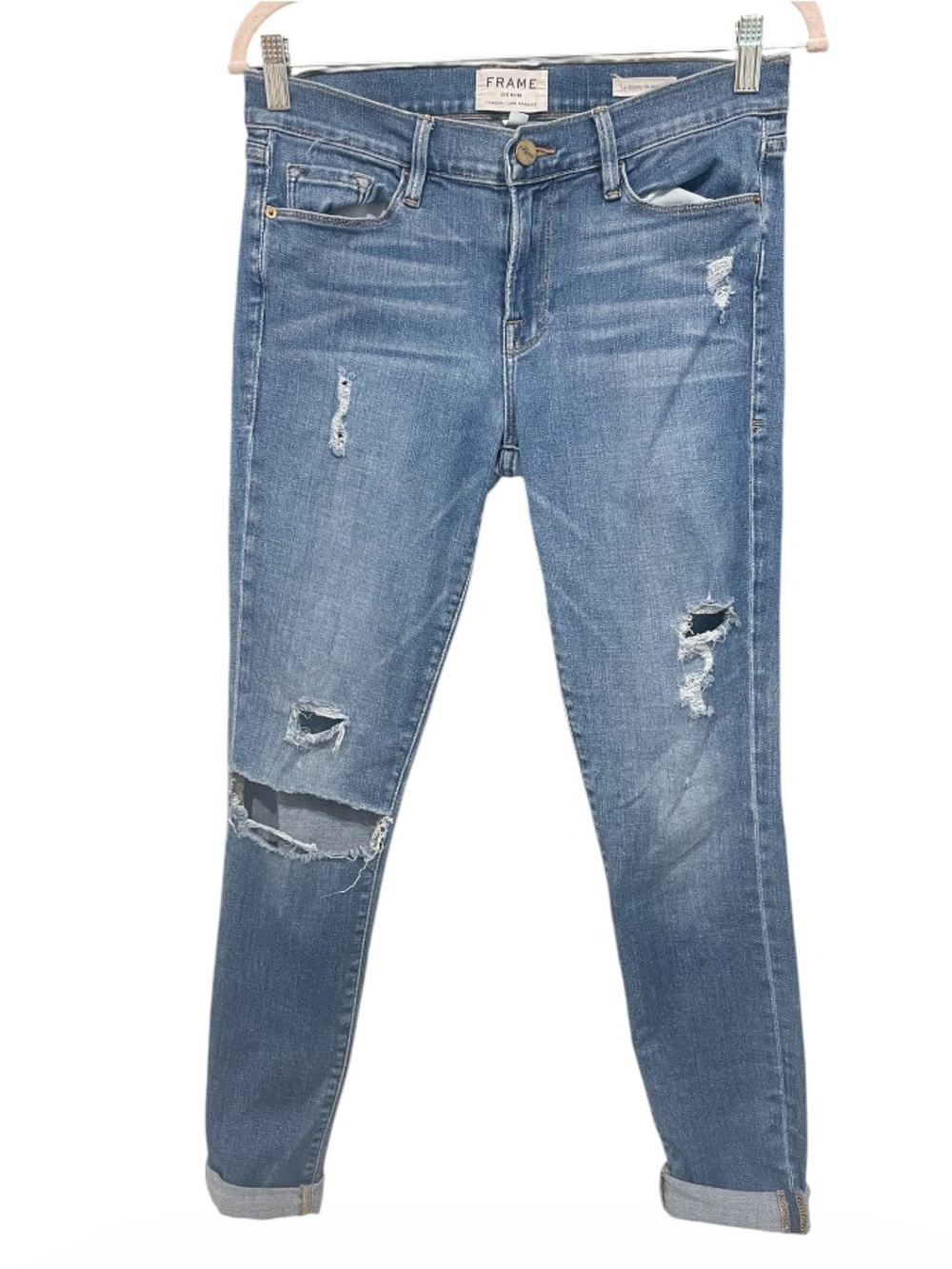 FRAME Le Skinny de Jeanne Distressed Skinny Jeans Size 29 Medium Wash
